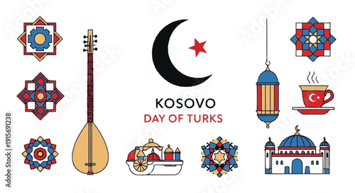 Kosovo Day of Turks cultural symbols and Turkish coffee mosque musical instrument