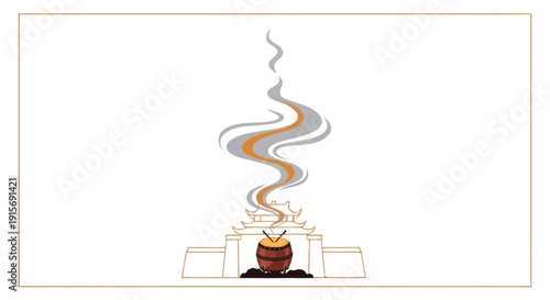 Asian temple drum with rising smoke incense pagoda