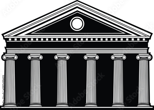 Illustration of a classic ancient greek or roman temple building with columns and pediment