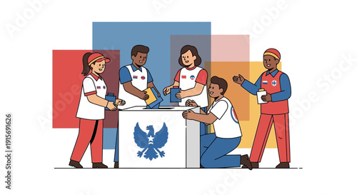 Diverse Voters Cast Ballots At Polling Station With Election Officials