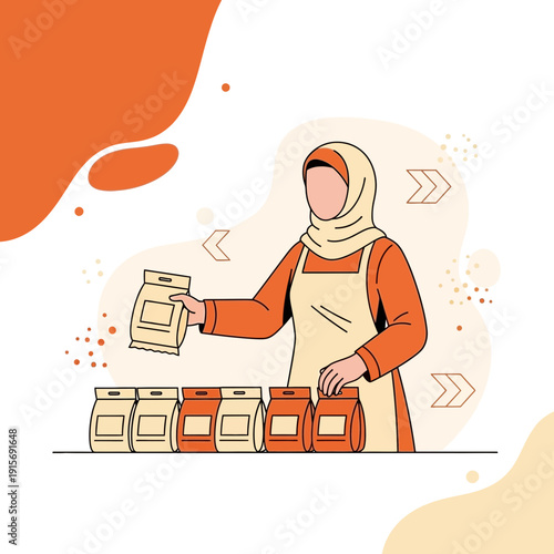 Diverse Woman Vendor Arranging Packaged Goods For Sale