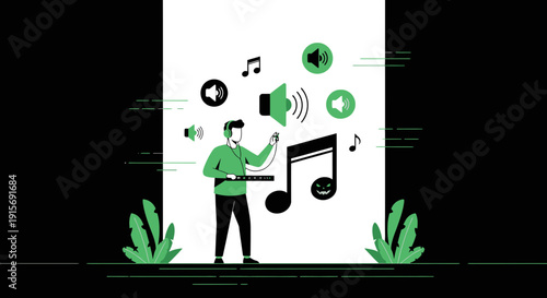 DJ Person Interacting With Sound Waves And Music Notes Art