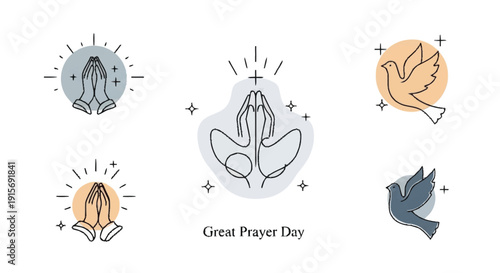 Praying hands and doves for Prayer Day faith