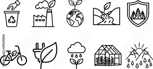 Eco Friendly Environment Icons Set: Recycling, Green Energy, Nature, Sustainability