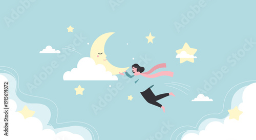 Dreamy Night Sky Adventure With A Smiling Moon