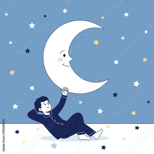 Dreamy Night Sky Embrace With Whimsical Moon Character