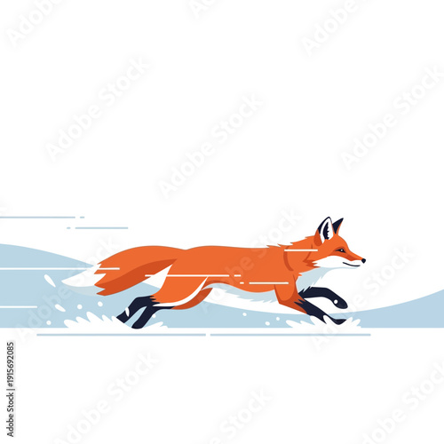 Dynamic Fox Galloping Swiftly Through Snowy Landscape Motion Blur