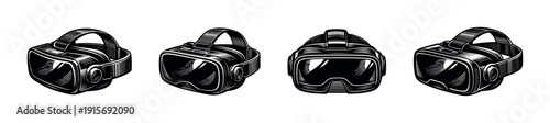 Virtual reality flat vector icons set. vr headsets, augmented reality, and gaming devices