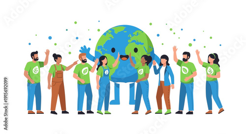 Eco-Friendly Community Hugging Earth Character Diversity