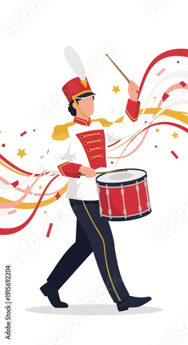 Dynamic Marching Band Drummer Percussionist Performing Lively Musical Beat