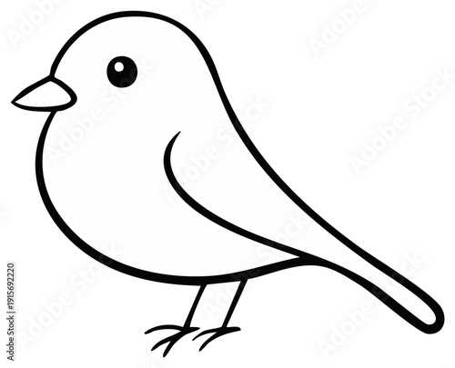 Black and white cartoon bird illustration with simple lines.