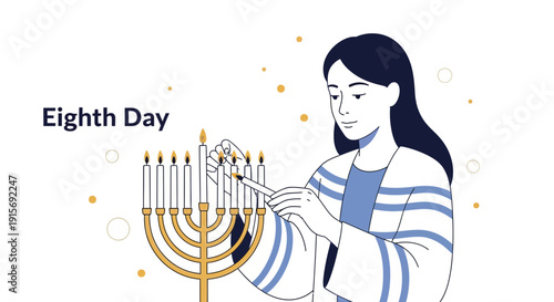 Eighth Day Celebration Lighting Menorah Candle By Young Woman