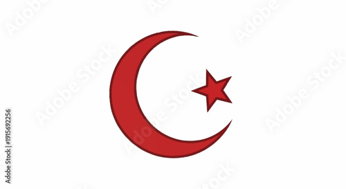 Red crescent moon and star symbol on white background red star