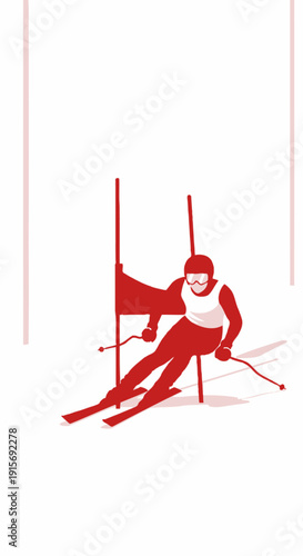 Dynamic Ski Racer Navigating Slalom Gates With Precision And Speed