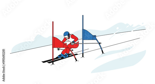 Dynamic Ski Race Illustration of Athlete Navigating Slalom Gates