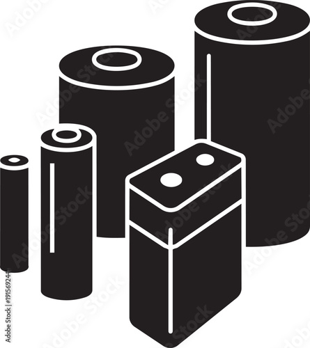 Energy Essentials: An illustrative representation of batteries, depicting the various sizes and shapes of energy storage devices.