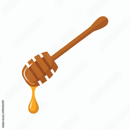 Hand carved wooden honey dipper with natural finish isolated on transparent background vector