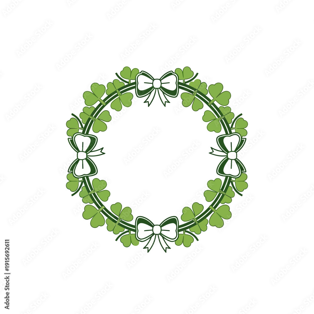 Fototapeta premium Elegant Shamrock Wreath Decorative Element With Bows