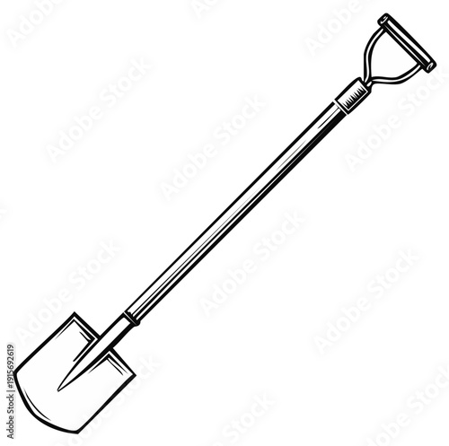 Illustration of a spade, a gardening tool in monochrome style.