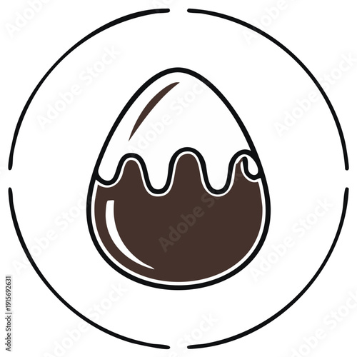Stylized Chocolate Egg Icon with Dripping Glaze within a Circular Border