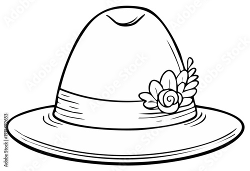 Elegant wide brim hat with flower detail in line art style