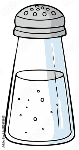 Cartoon Style Salt Shaker with Salt Crystals inside, Culinary Condiment for seasoning meals and table setting in restaurant