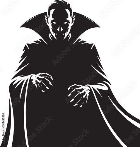 Dramatic vector illustration of a menacing vampire character isolated on transparent background vector