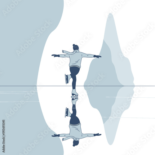 Elegant Figure Skater Demonstrates Graceful Movement on Reflective Ice Surface