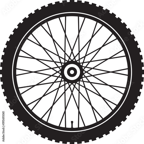 Cyclist Wheel's Symbol: A meticulously rendered close-up illustration of a bicycle wheel, highlighting the precision engineering and design of the spokes, tire, and hub. This image embodies adventure.