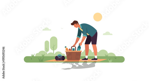 Enjoying A Summer Picnic Outdoors With A Basket Full Of Goodies