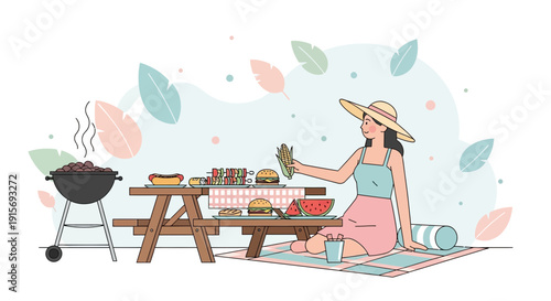 Enjoying A Vibrant Summer Barbecue Picnic Outdoors With Delicious Food