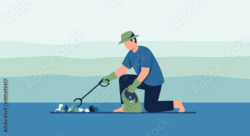 Environmental Cleanup Effort Picking Up Litter Outdoors