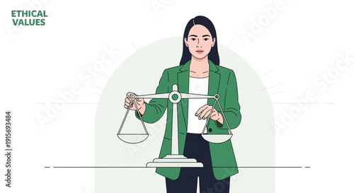 Ethical Values Represented By A Woman Holding A Scale