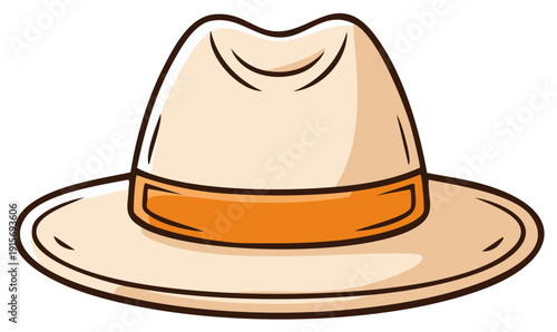 Cartoon fedora hat with orange band and wide brim