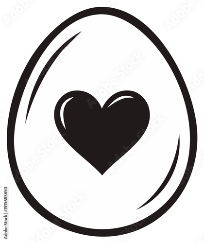 Black silhouette of a heart inside a cracked egg shape with a bold outline and subtle highlights