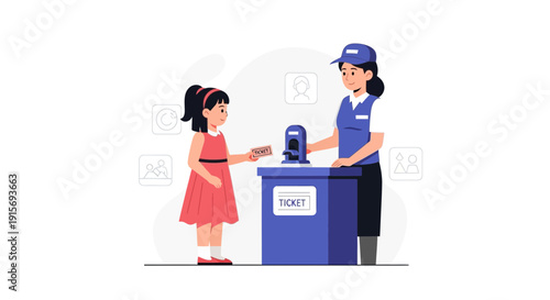 Excited Child Receives Ticket From Attendant At Event Booth