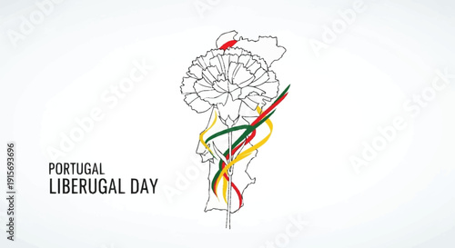Portugal Liberugal Day map with colorful ribbons outline