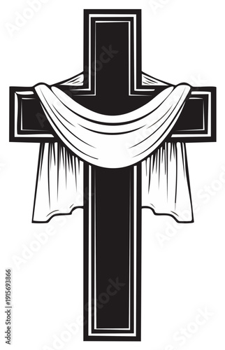 Christian Cross with Drapery Illustration Symbol of Faith and Resurrection Design