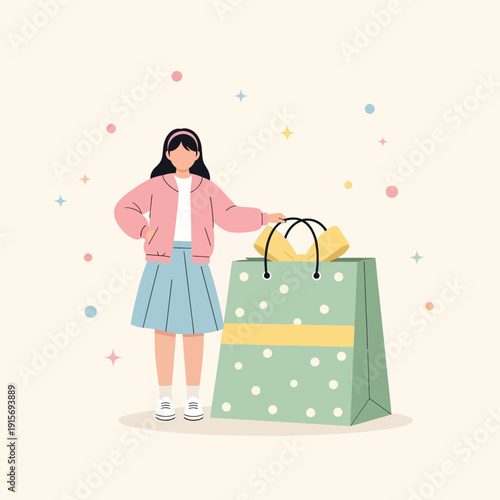 Excited Young Woman Unpacking A Festive Shopping Bag Full Of Gifts