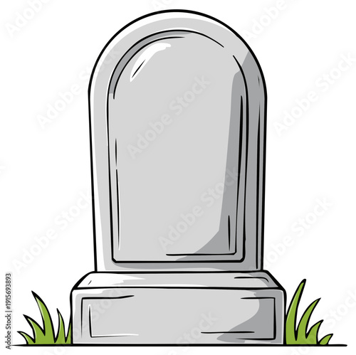 Blank gravestone monument with rounded top and grass in cemetery