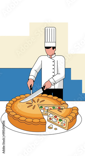 Expert Chef Slicing Delicious Savory Pie For Serving