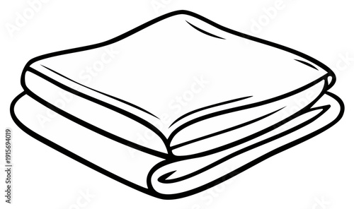 Neatly folded white towels or blankets stacked, clean simple cartoon line art illustration