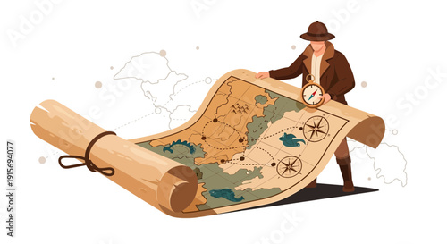 Explorer Consulting Old World Map With Compass Planning Expedition Route Discovery