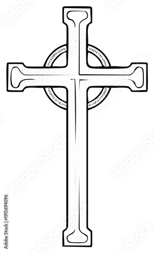 Christian Celtic Cross Illustration in Black and White Outline