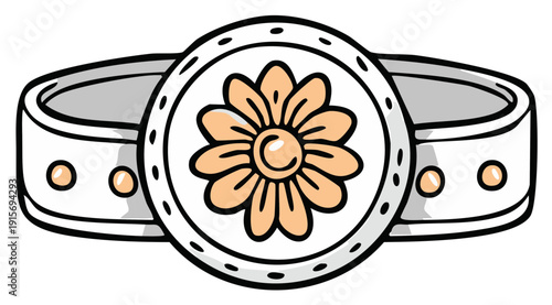 Whimsical cartoon ring with a stylized floral design and decorative studs