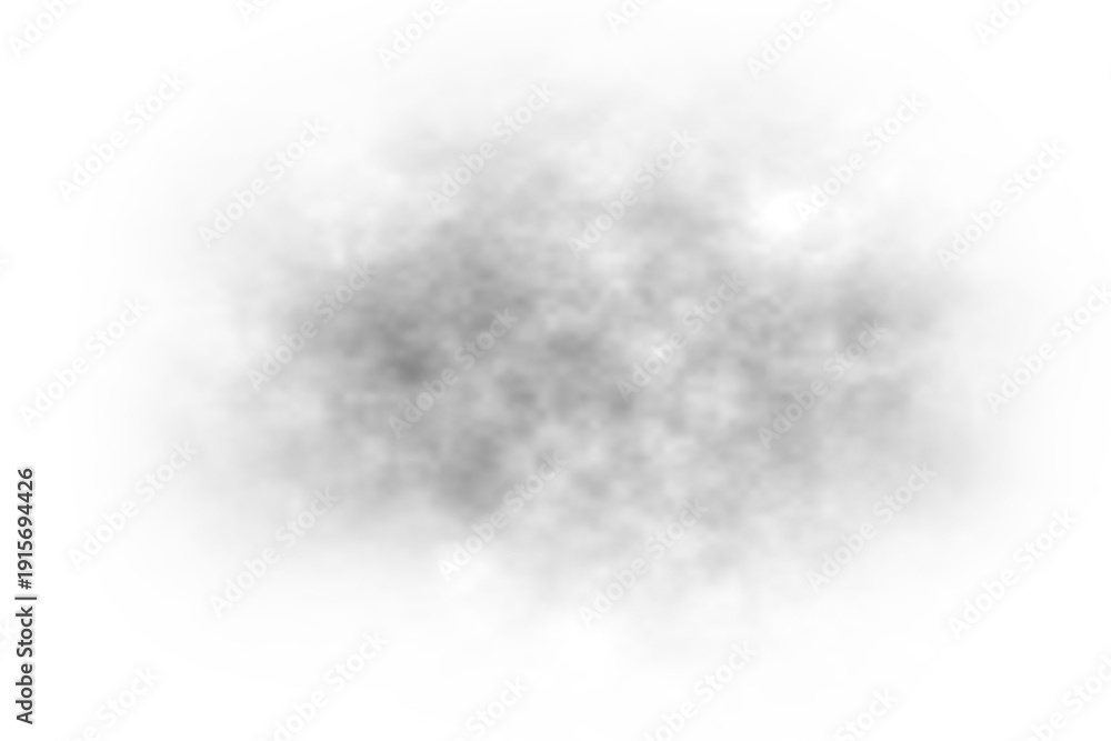 Naklejka premium Black smoke effect isolated on transparent white background. Dark fog overlay. Floating mit fog cloud. Effective texture of smoke for Design elements, Compositing, covering, overlay, PNG