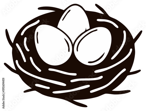 Minimalist Bird Nest with Three Eggs Vector Icon Nature and Family Concept Illustration