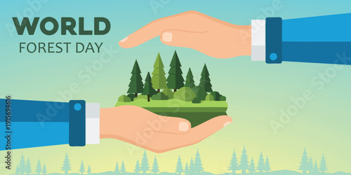 World Forest Day concept showing forest and land contrast. Deforestation awareness, environmental protection and sustainable forestry campaign design.