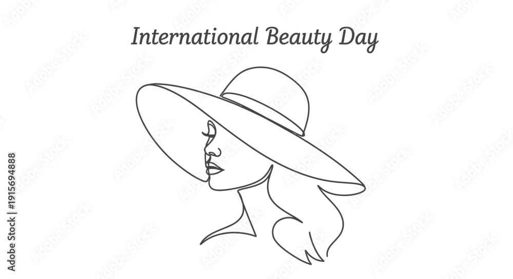 Fototapeta premium Woman's profile outline wearing a wide-brimmed sun hat elegantly.