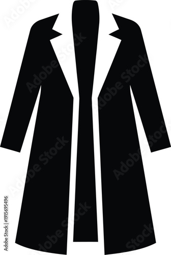 A stylized black and white icon representing a classic long coat or overcoat, typically worn in cold weather.